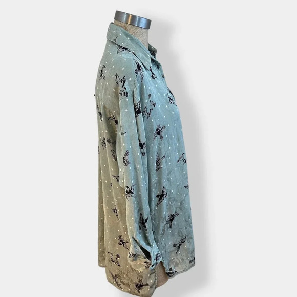 Zara Basic Button Down Bird Print Polka Dot Blouse S - Picture 4 of 4